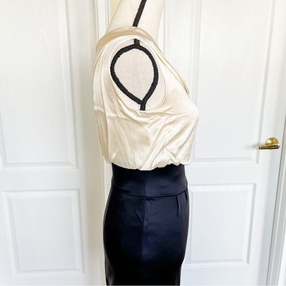 Antonio Melani 0 One Shoulder Cream White Black Contrast Silky Evening Dress - Picture 8 of 15